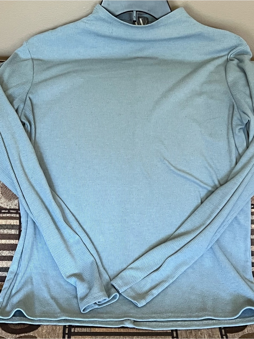 Worthington Light Blue Ribbed Long-Sleeve Mock Neck Top